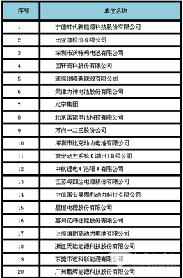 2016年度中国动力锂离子电池20强企业名单发布